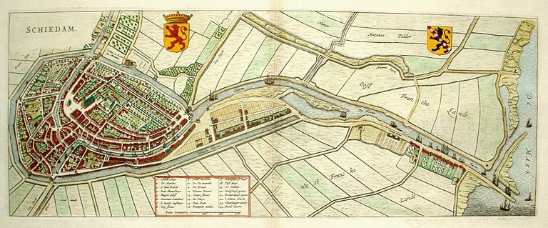 Plano de la ciudad de Schiedam J. Blaeu 1649 -Psychedelic Loft Schiedam